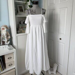 Heather (Japanese Brand) White Off-Shoulder Maxi Dress – Size S (NWT)